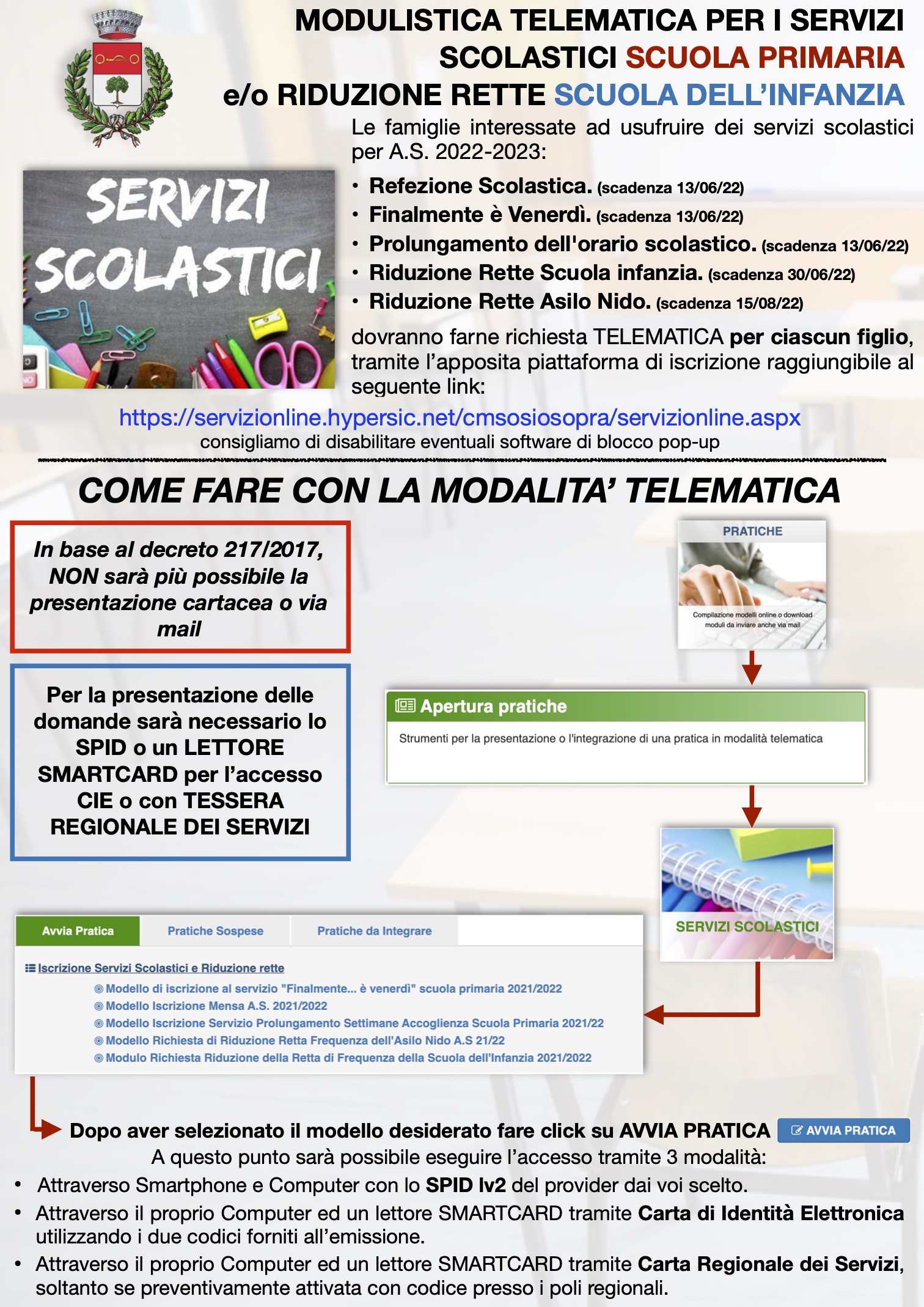 Iscrizione ai servizi scolastici e Richiesta di compartecipazione alle rette - a.s. 2022/2023